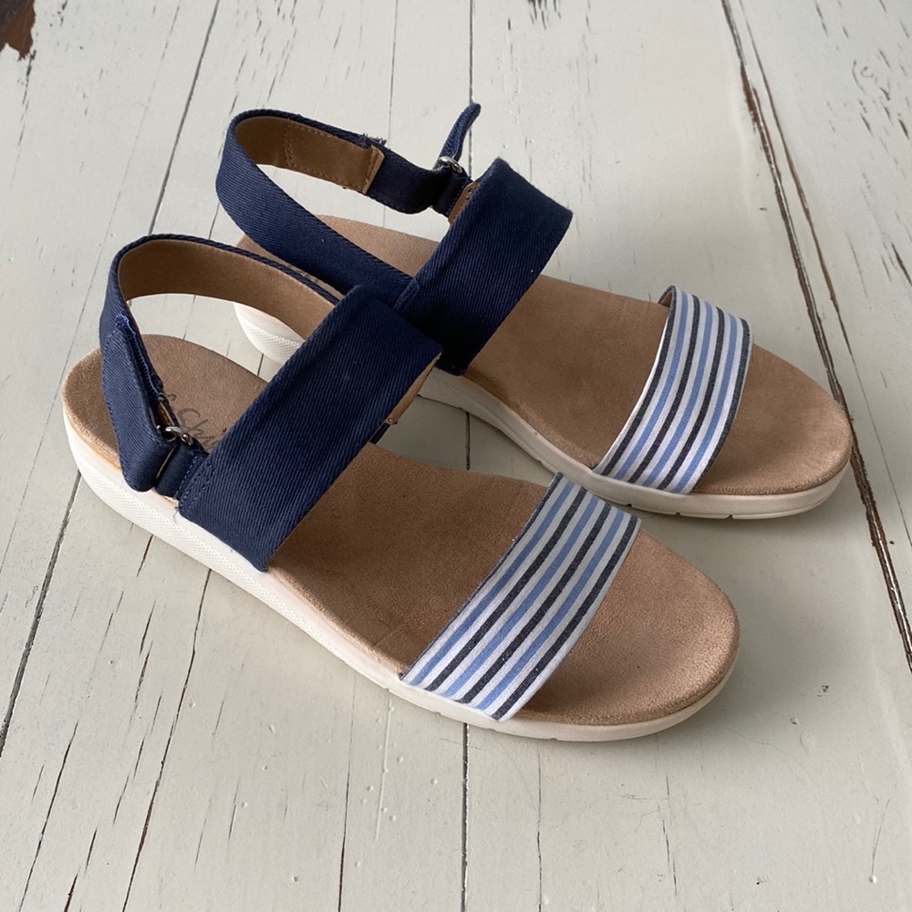 LifeStride Womens Peaceful Navy Open Toe Ankle Strap Wedge Sandals Shoes…